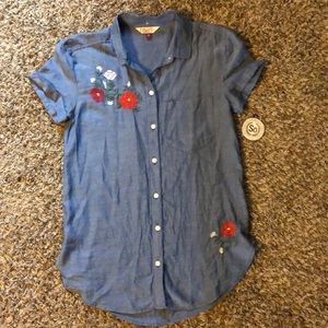 Embroidered button down top